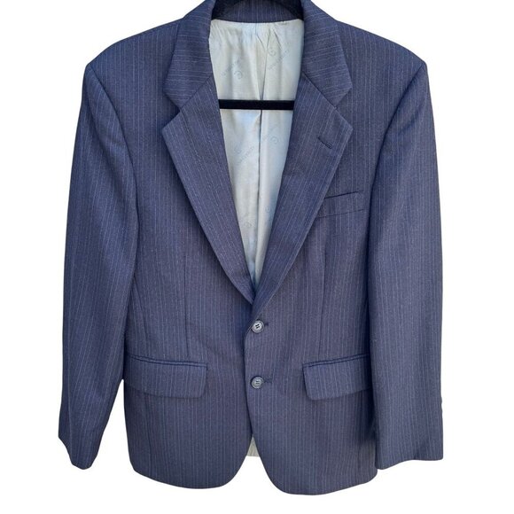 Nino Cerruti Vintage Mens Blue Gray Pinstripe Two-Button Single Breasted Blazer - Picture 1 of 11